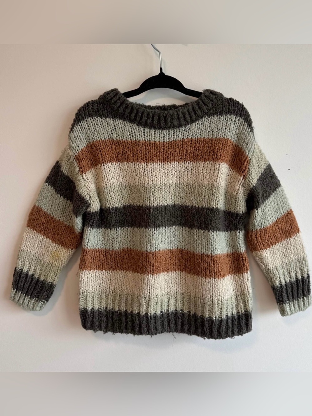 Rylee + Cru Striped Crewneck Sweater in Cream, Brown & Gray